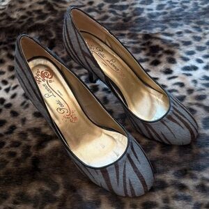 Poetic License Zebra Print Heels in Gray and Brown